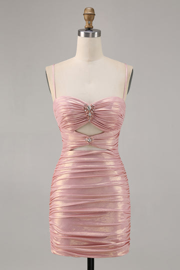 Blush Cut Out Ruched Bodycon Homecoming Dress
